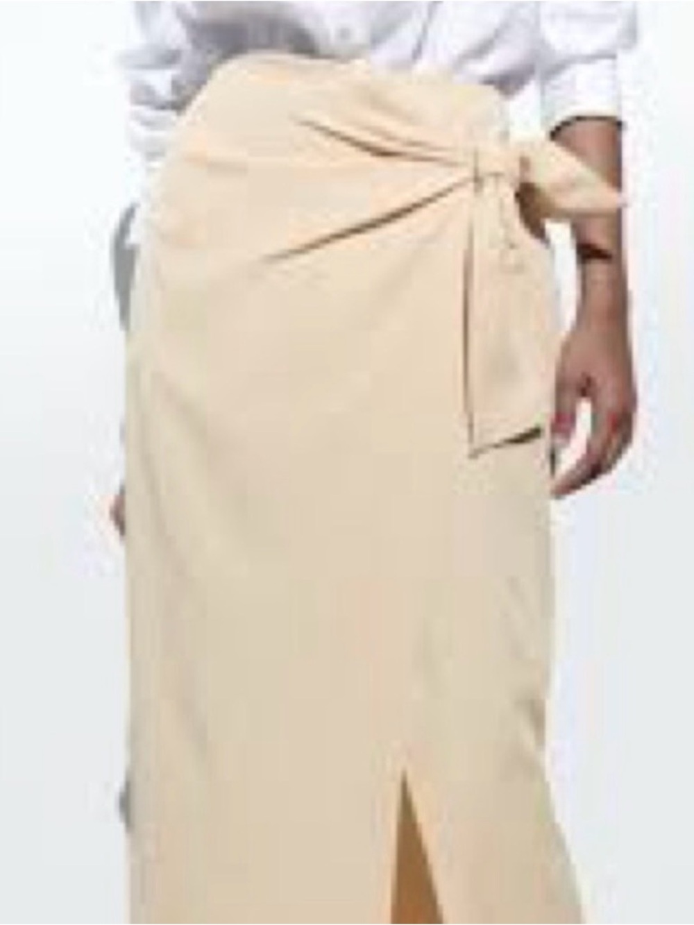 Zara Light Beige Wrap Midi Skirt with Side Tie - Picture 2 of 3